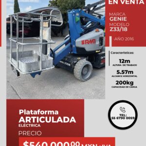 Plataforma articulada eléctrica Genie18 Z33/18 2016